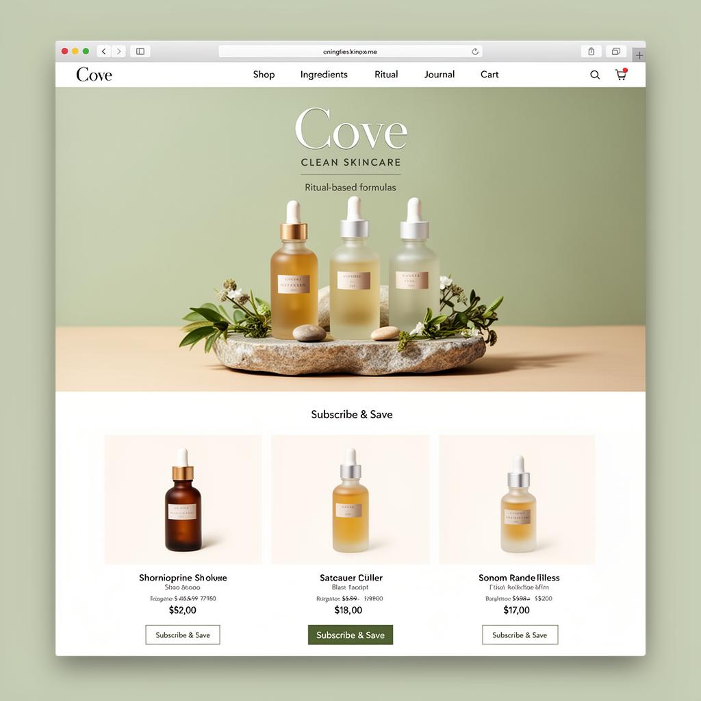 Cove Skincare website mockup